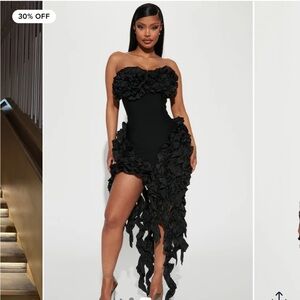 Fashion Nova Strapless Black Ruffle Dress